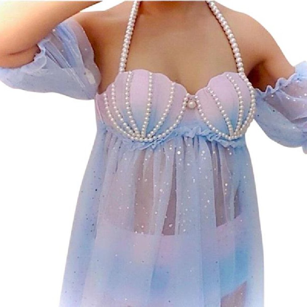 Mermaid Balletcore One of a Kind Handmade Pearl Embellished Sexy Bikini Dress